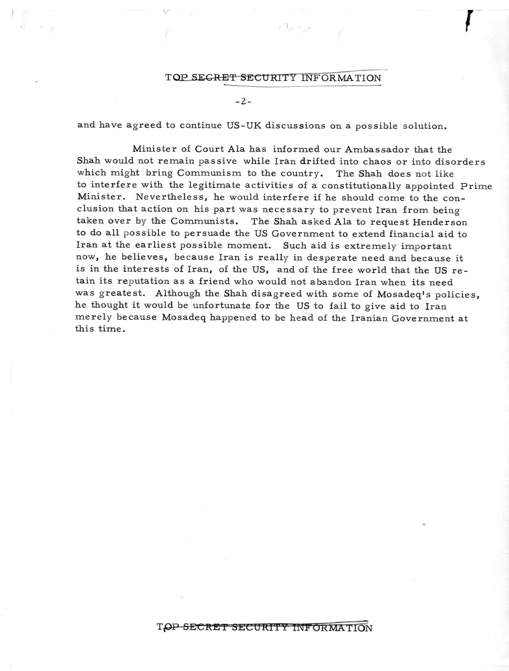 Memorandum, State Department Summary of Telegrams