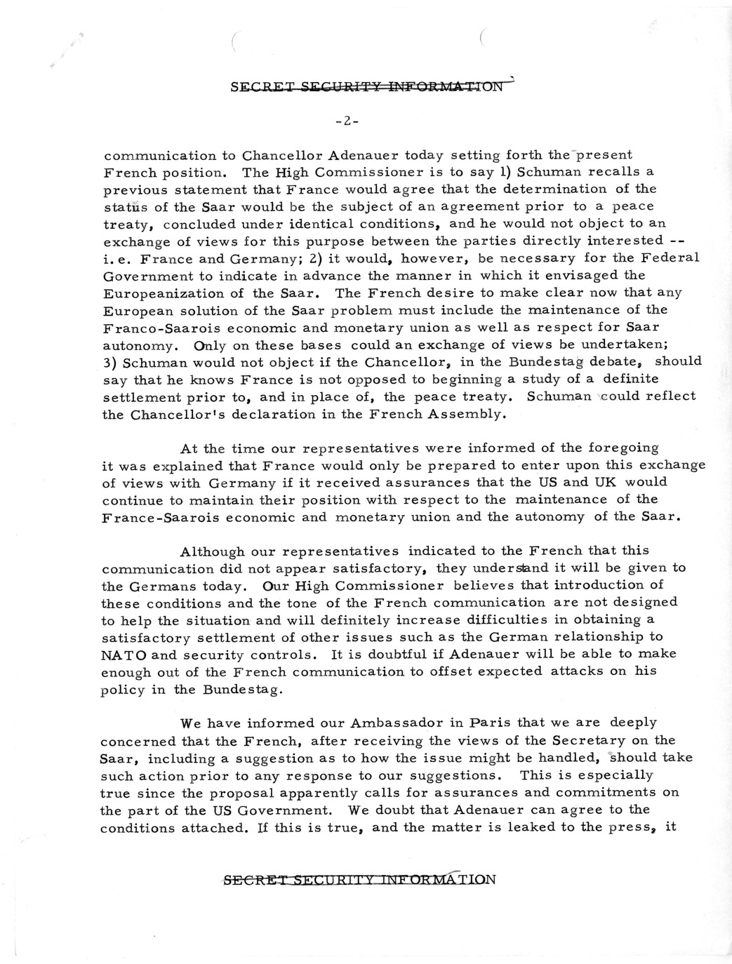 Memorandum, State Department Summary of Telegrams