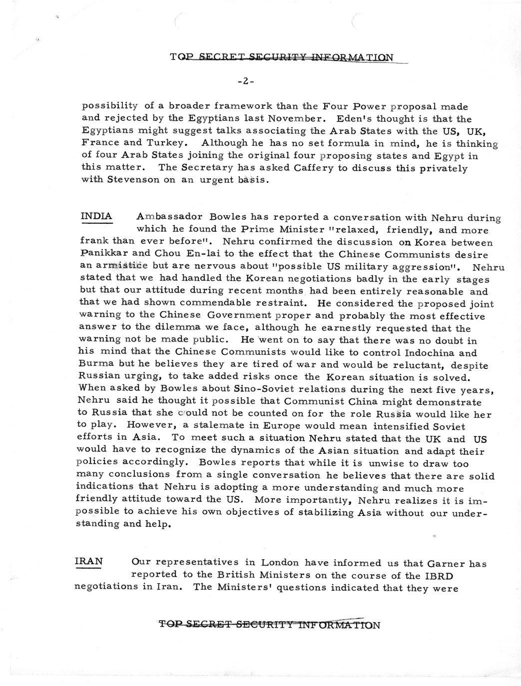 Memorandum, State Department Summary of Telegrams
