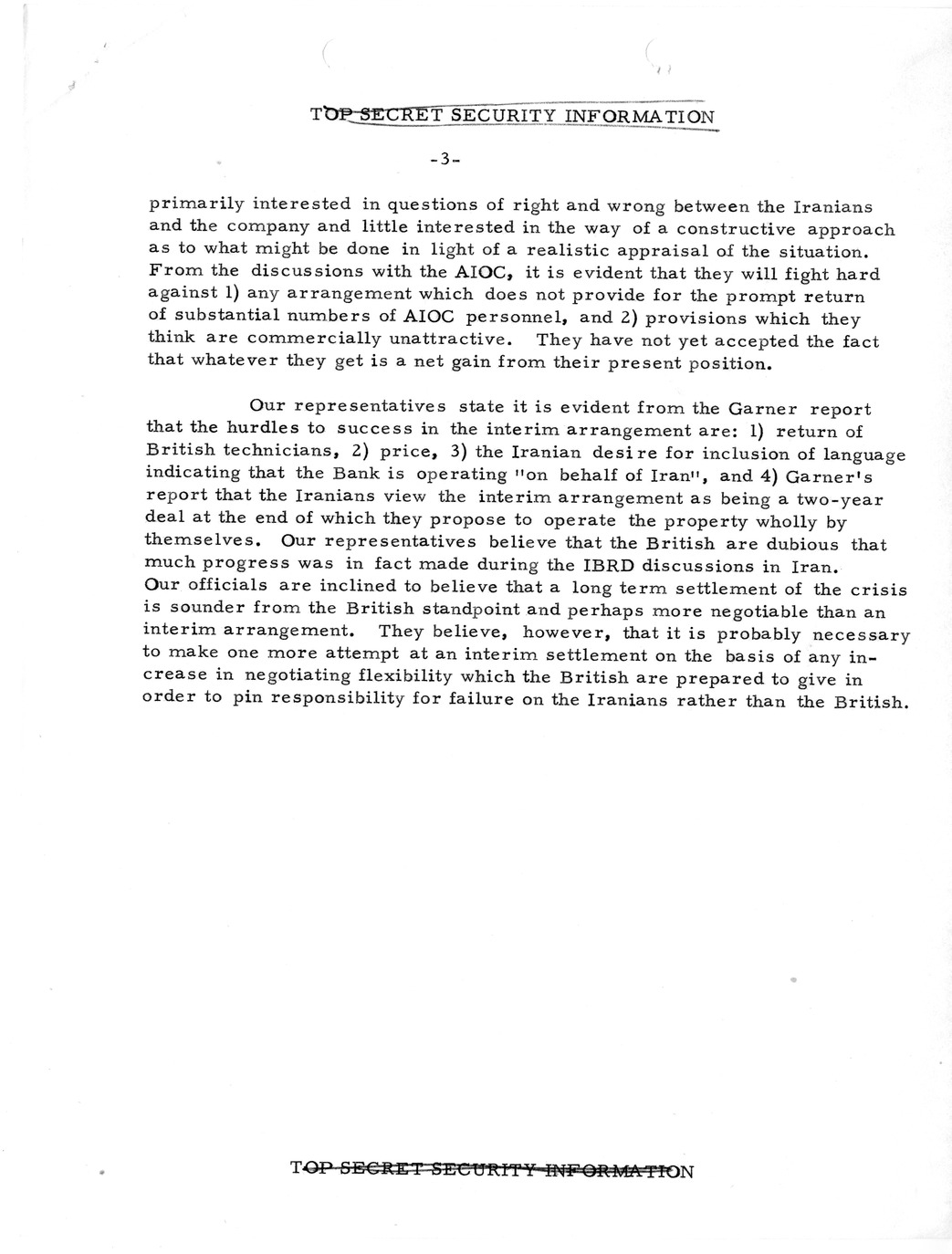 Memorandum, State Department Summary of Telegrams