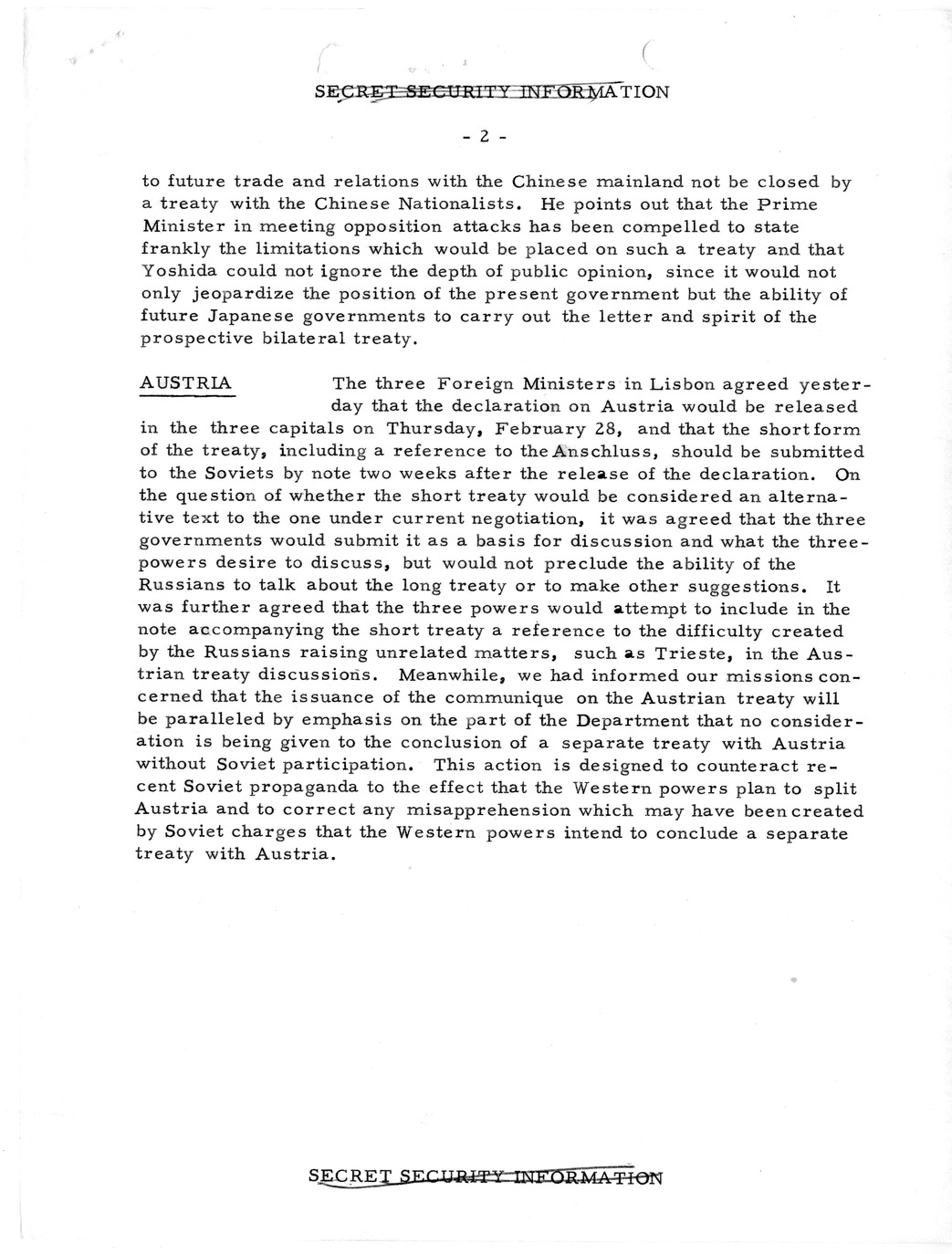 Memorandum, State Department Summary of Telegrams