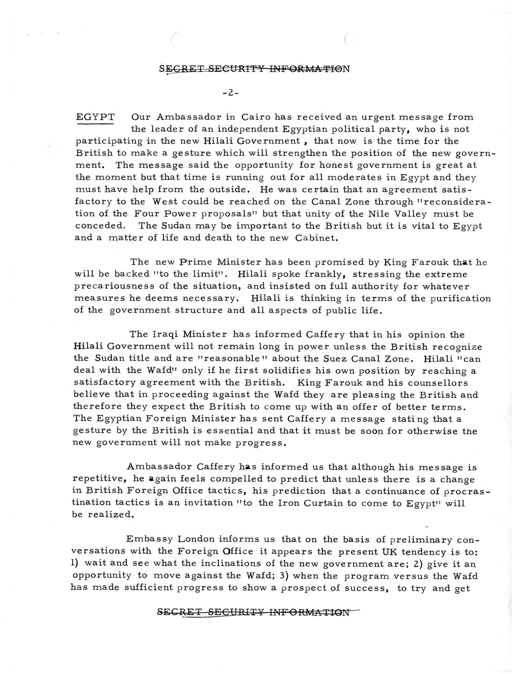Memorandum, State Department Summary of Telegrams