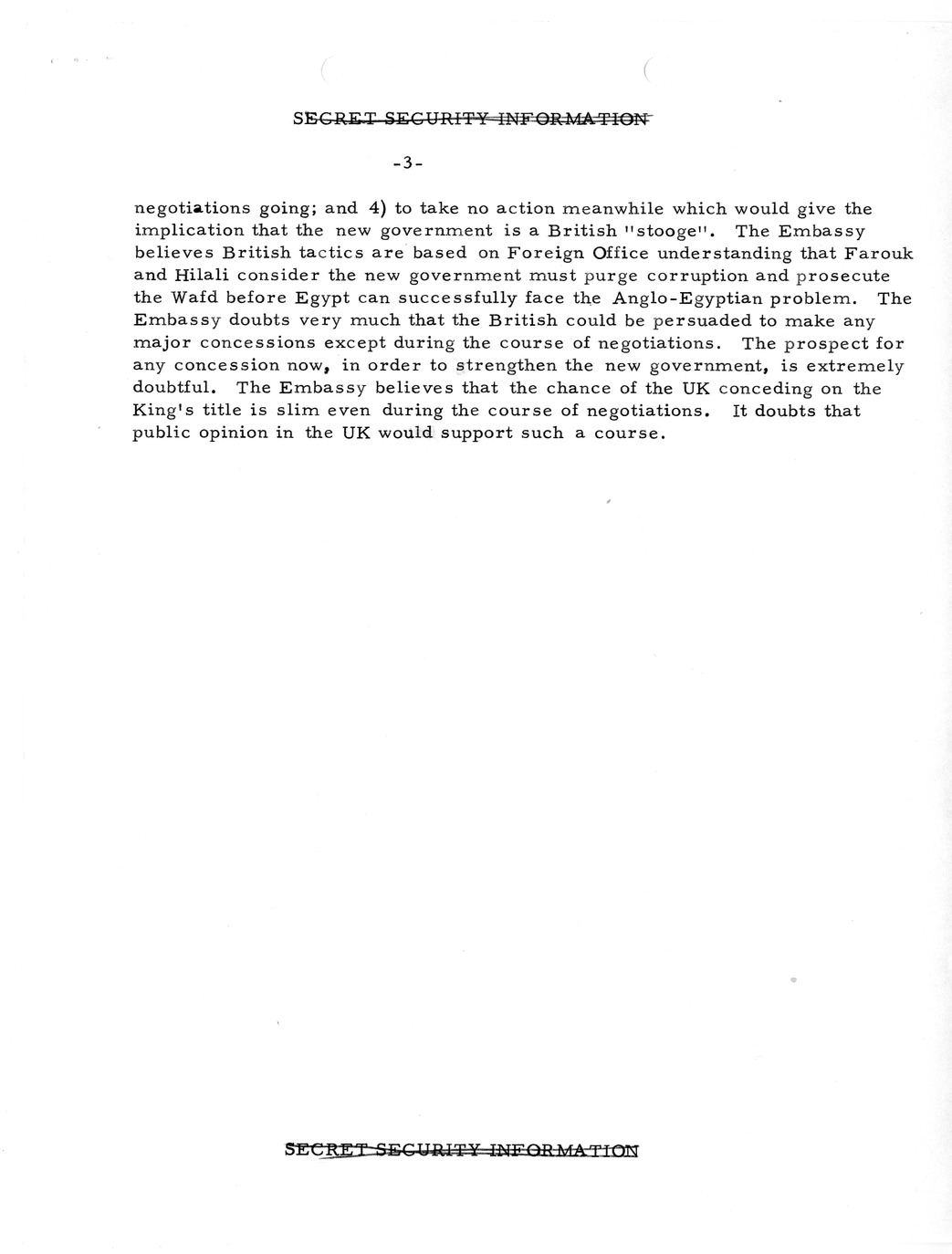 Memorandum, State Department Summary of Telegrams