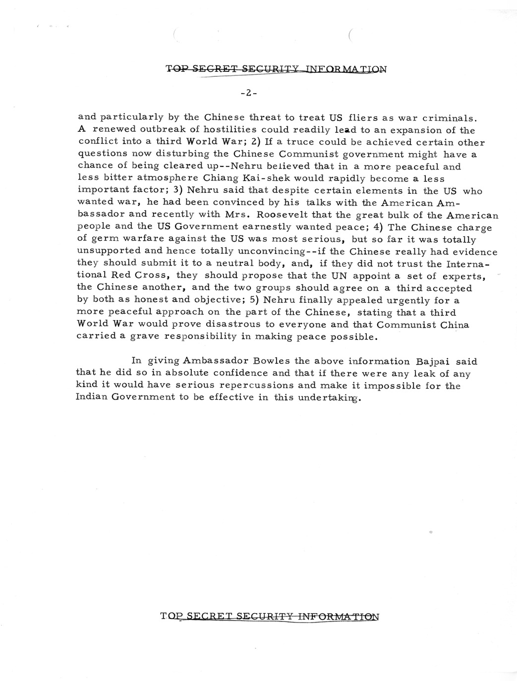 Memorandum, State Department Summary of Telegrams