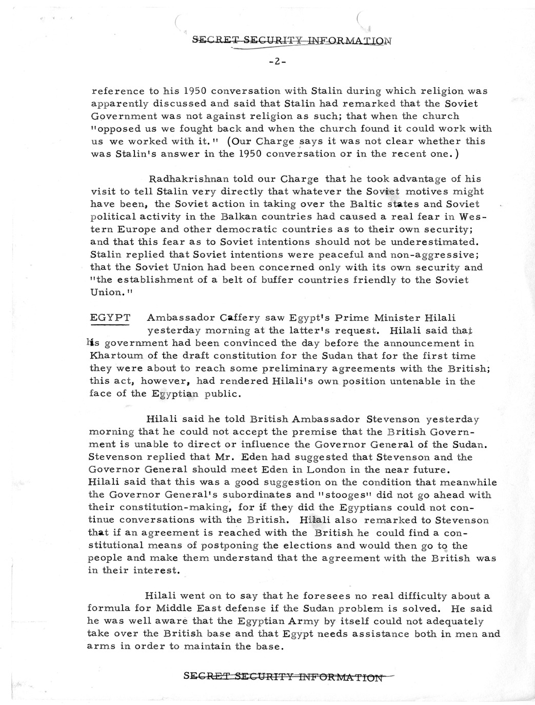 Memorandum, State Department Summary of Telegrams