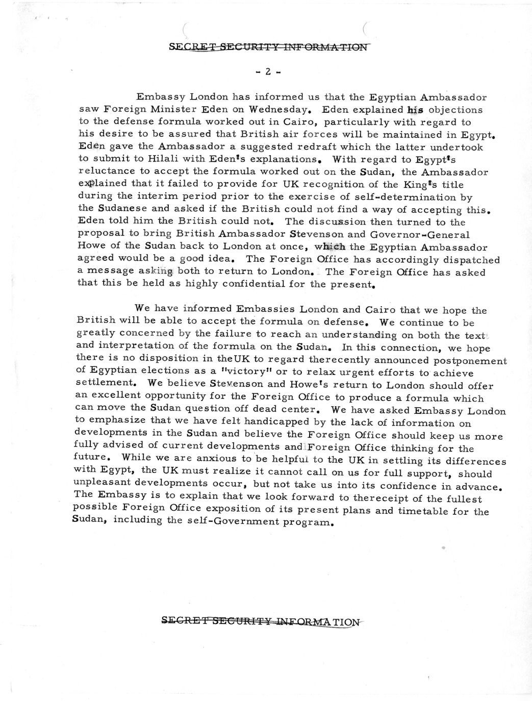 Memorandum, State Department Summary of Telegrams