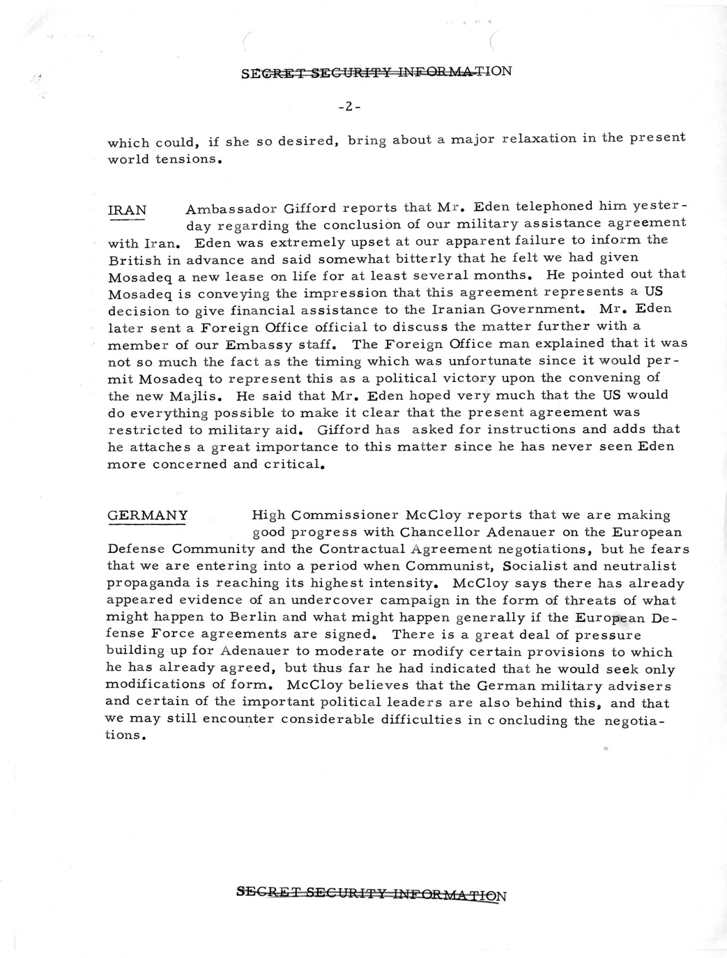 Memorandum, State Department Summary of Telegrams