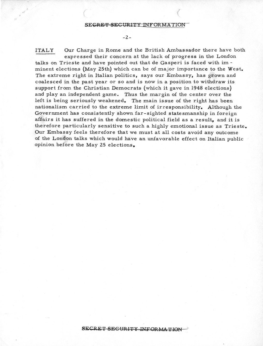 Memorandum, State Department Summary of Telegrams