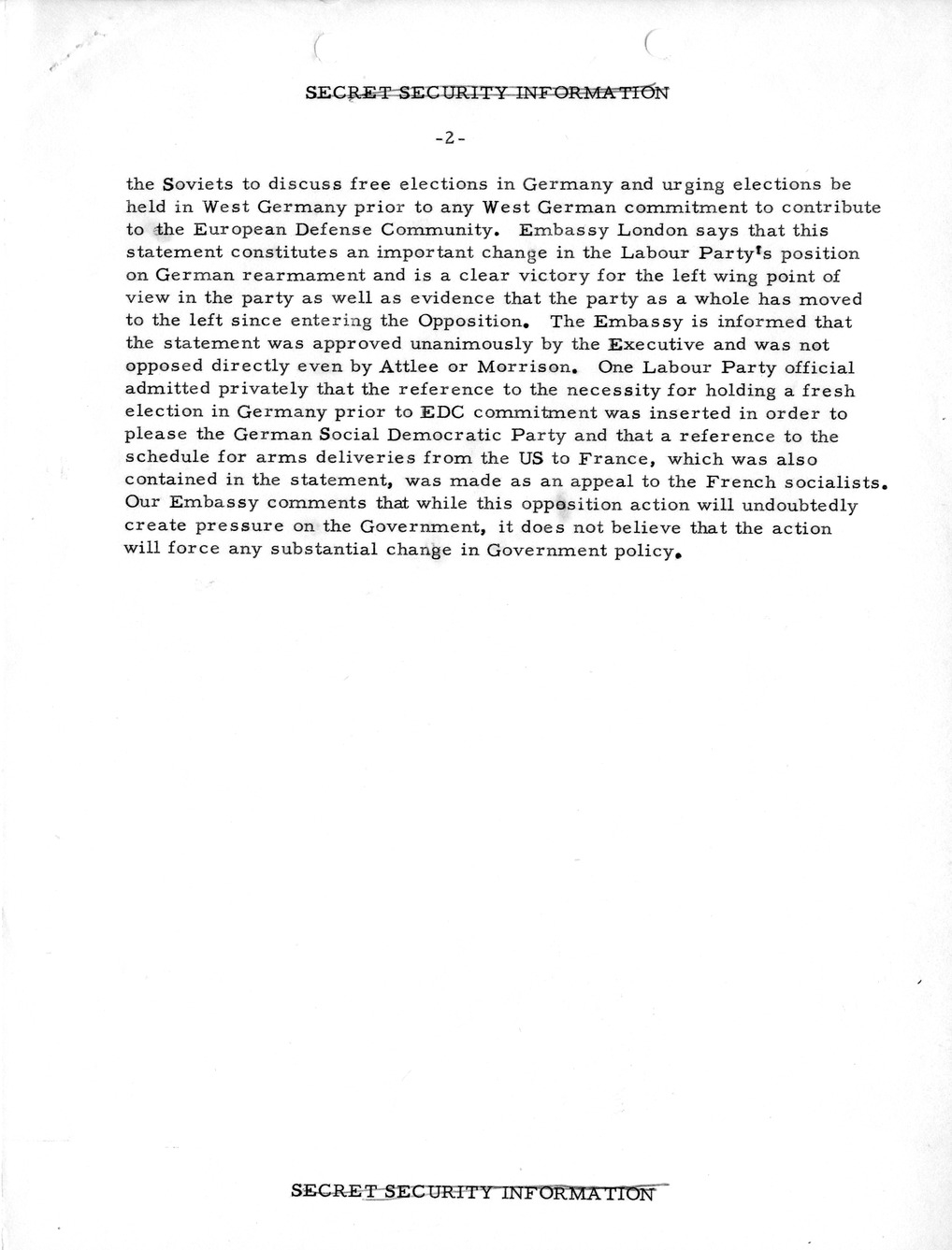 Memorandum, State Department Summary of Telegrams
