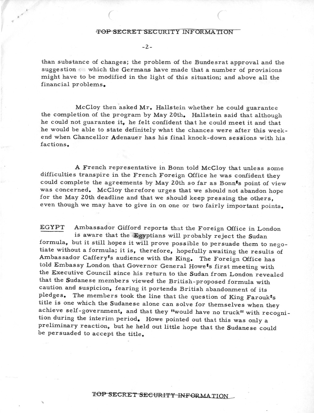 Memorandum, State Department Summary of Telegrams