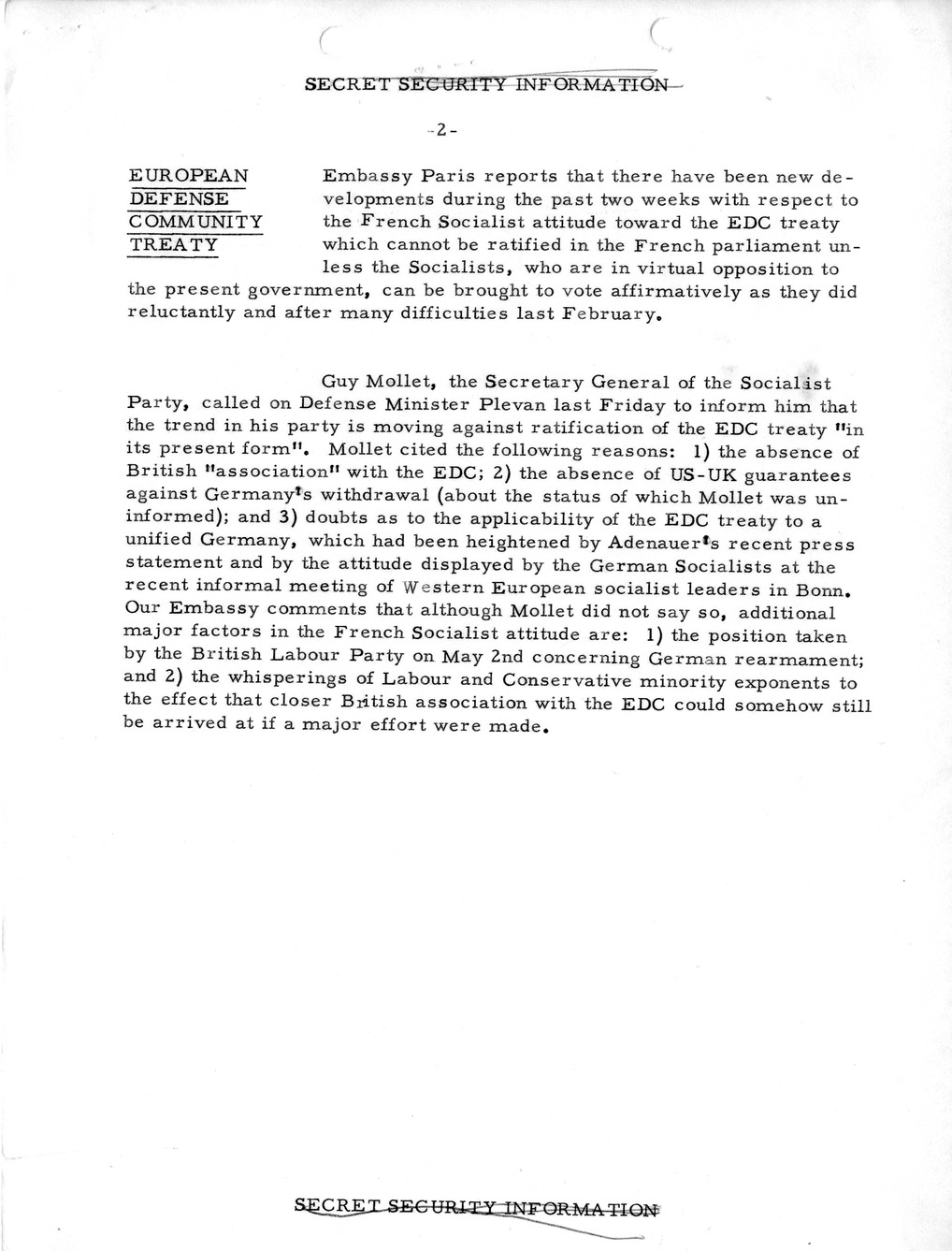 Memorandum, State Department Summary of Telegrams