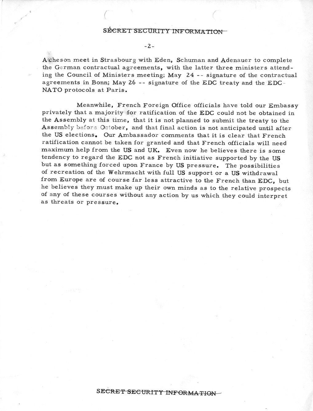 Memorandum, State Department Summary of Telegrams