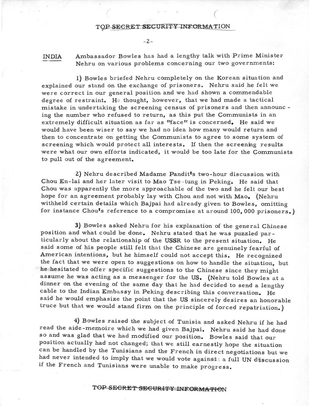 Memorandum, State Department Summary of Telegrams