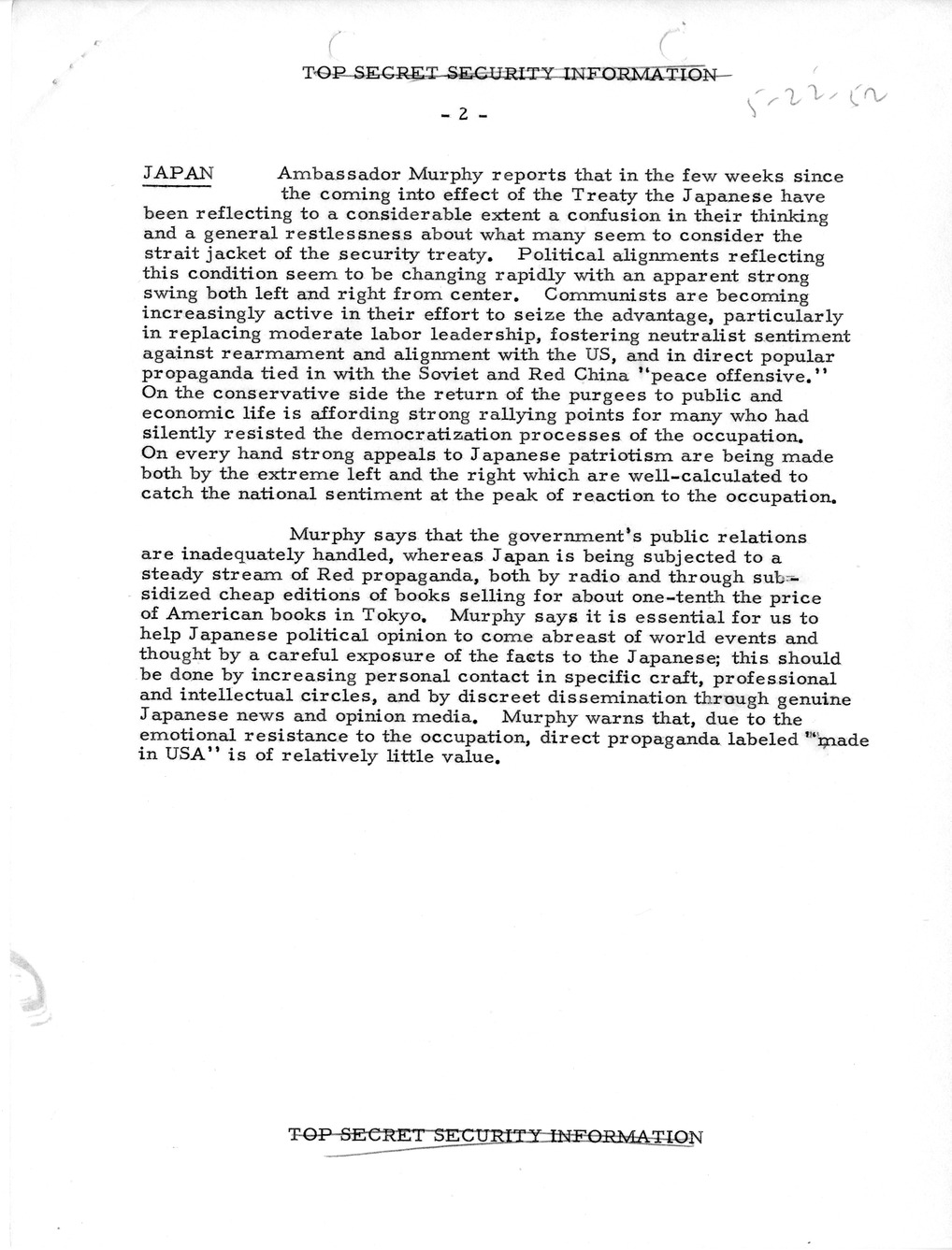 Memorandum, State Department Summary of Telegrams