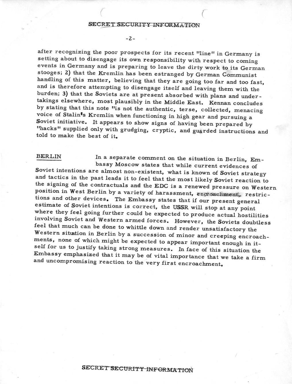 Memorandum, State Department Summary of Telegrams