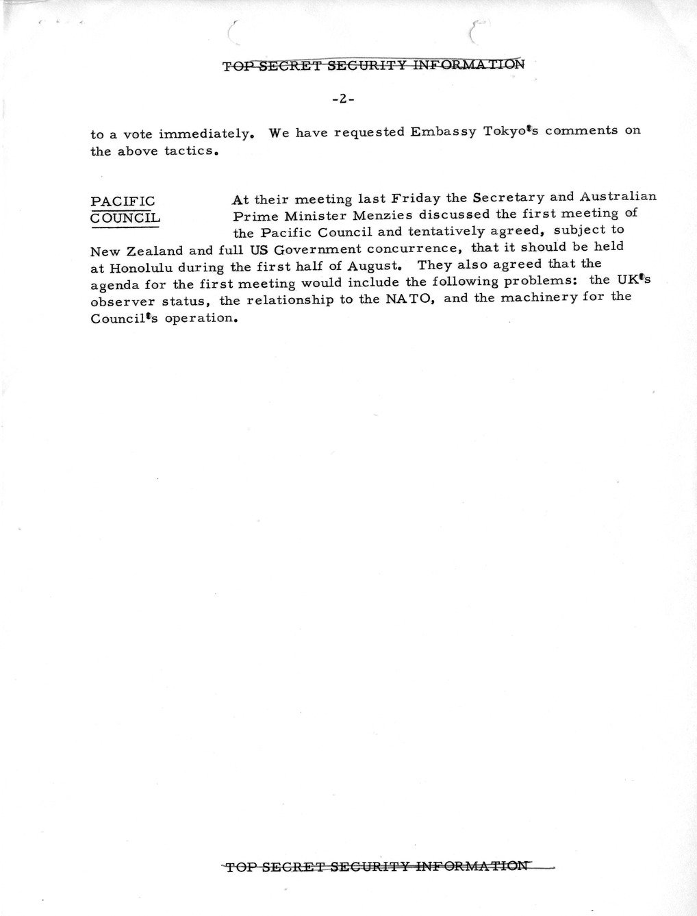 Memorandum, State Department Summary of Telegrams