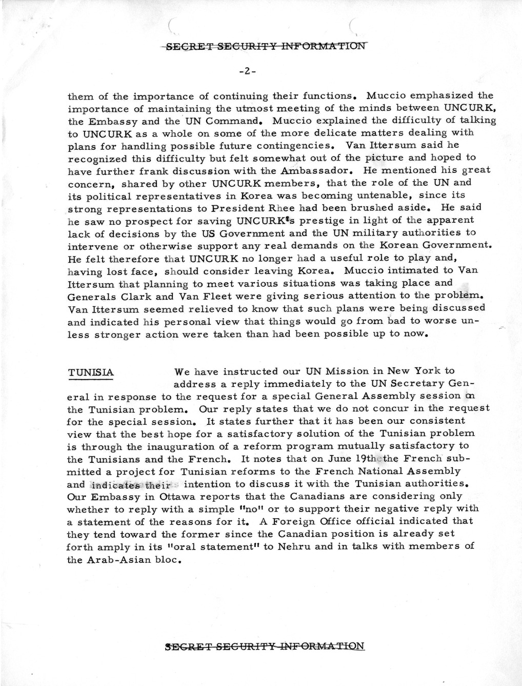 Memorandum, State Department Summary of Telegrams