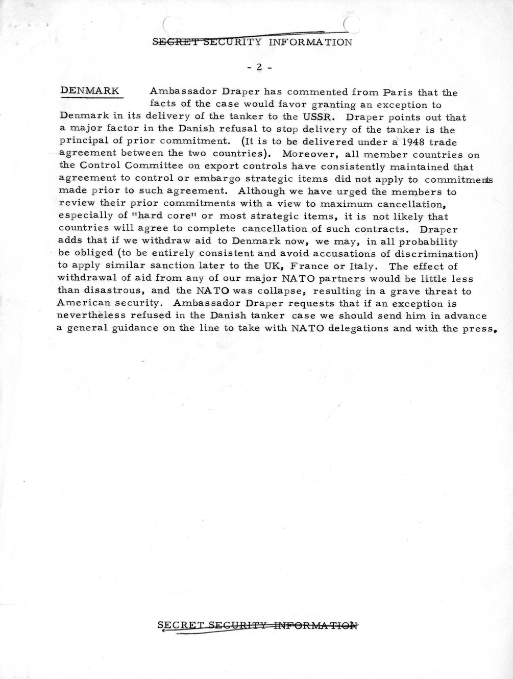 Memorandum, State Department Summary of Telegrams