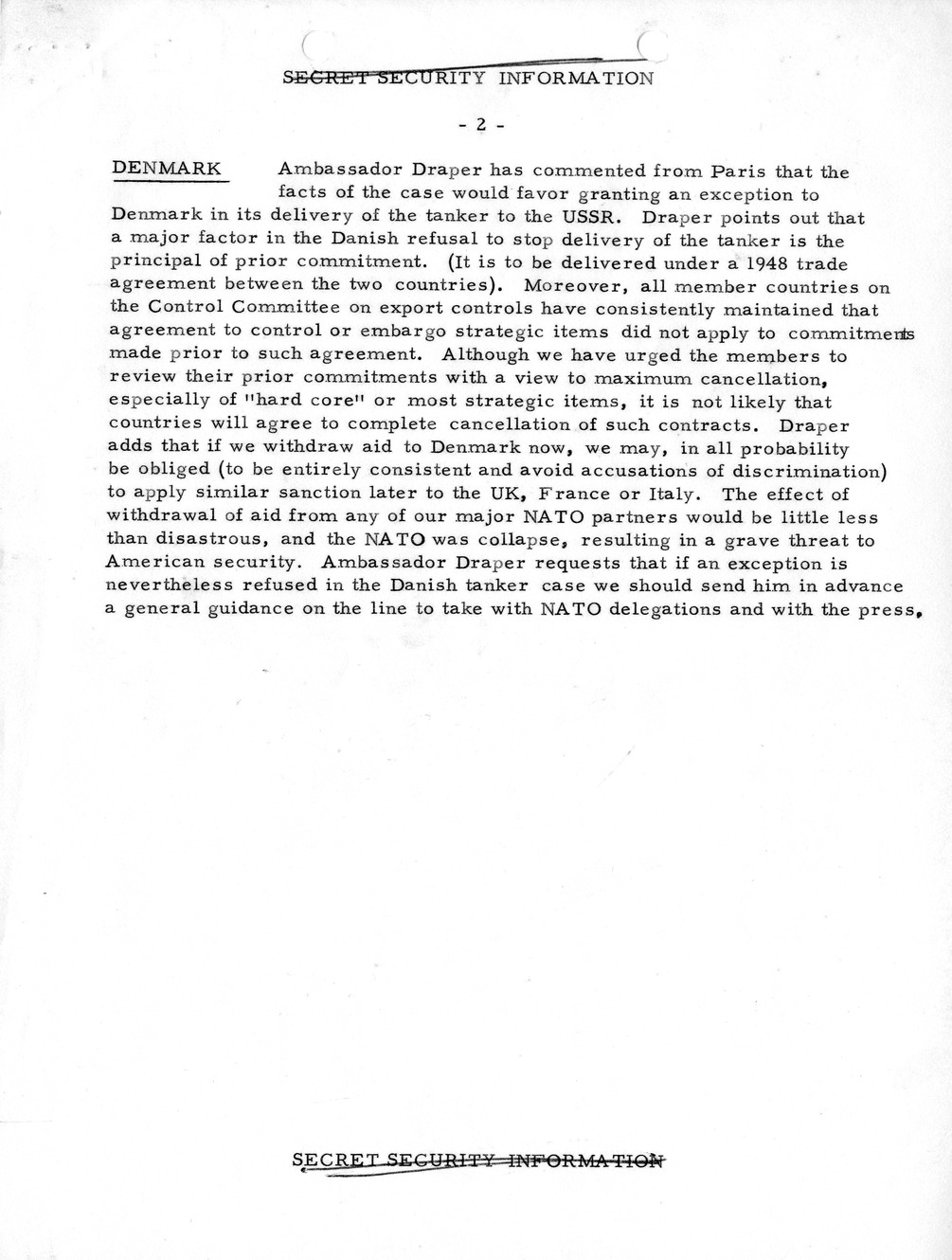 Memorandum, State Department Summary of Telegrams