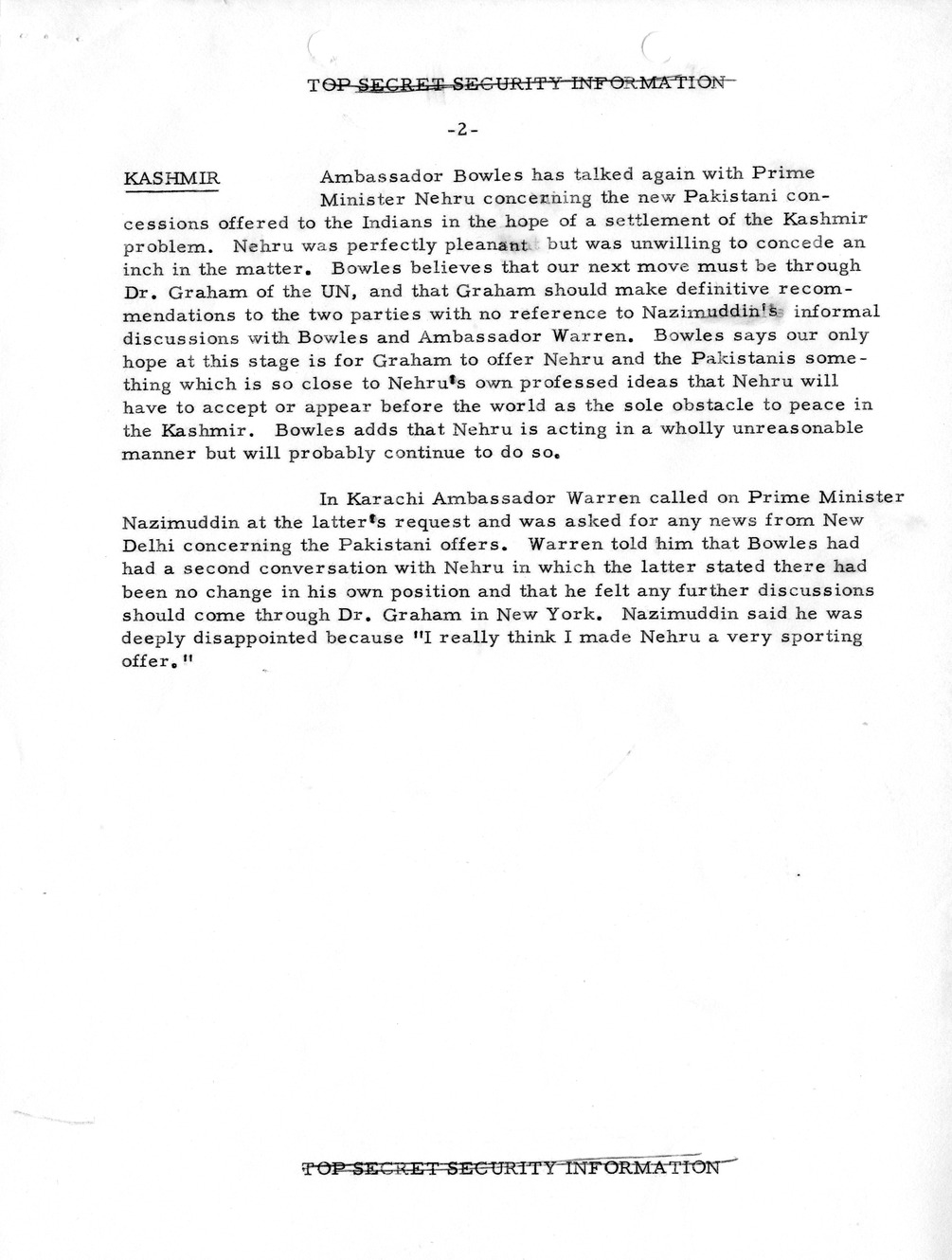 Memorandum, State Department Summary of Telegrams