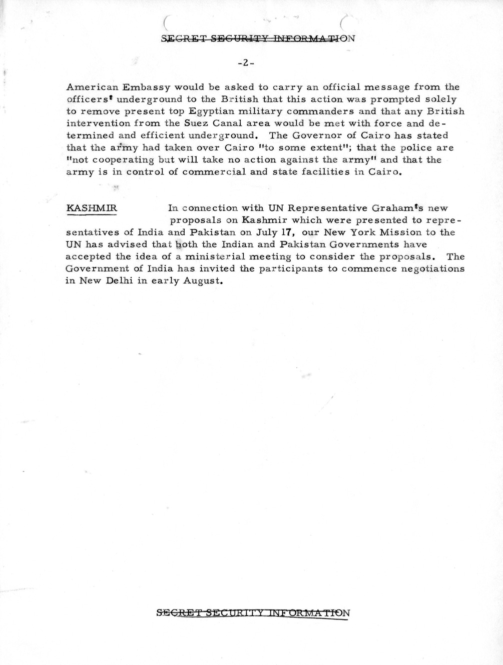 Memorandum, State Department Summary of Telegrams