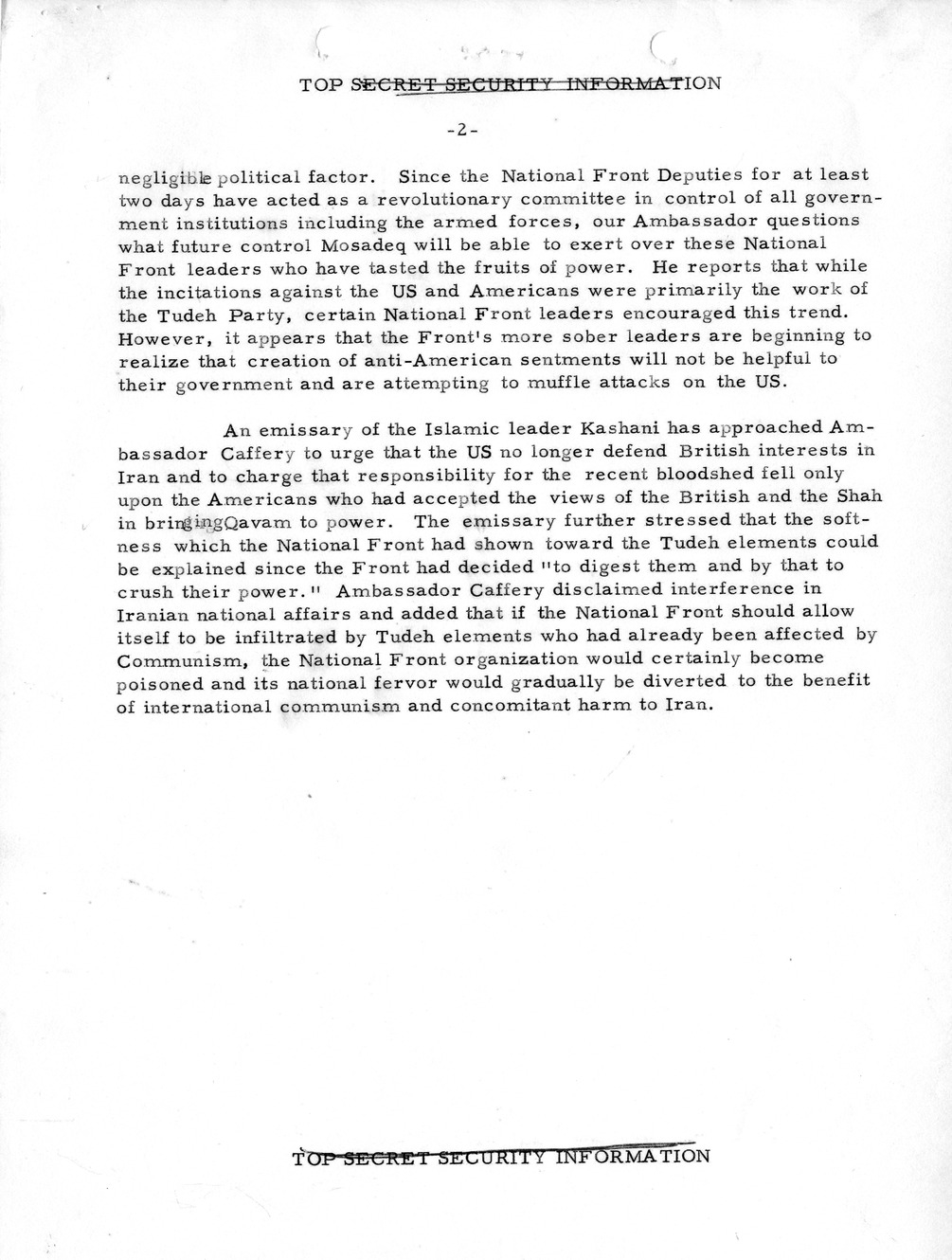 Memorandum, State Department Summary of Telegrams