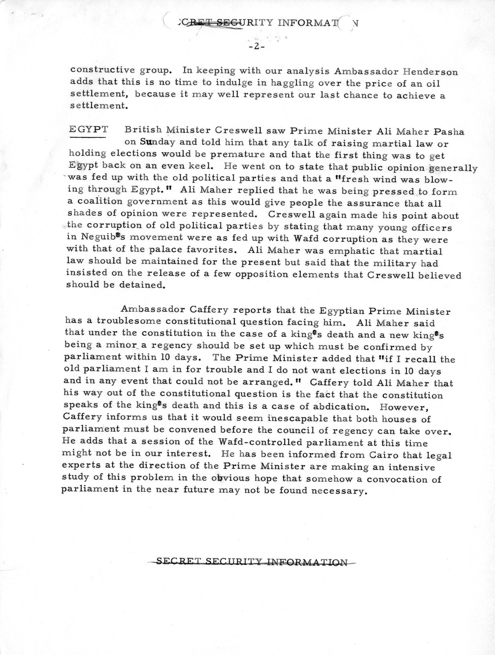 Memorandum, State Department Summary of Telegrams