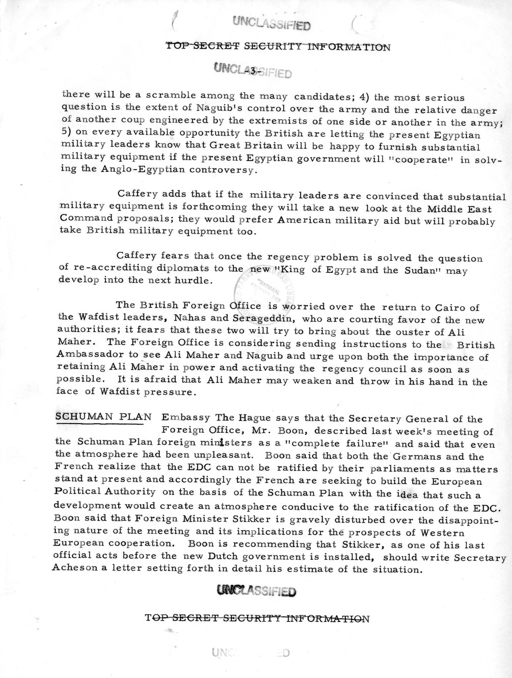 Memorandum, State Department Summary of Telegrams
