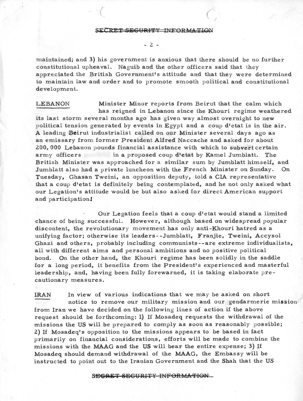 Memorandum, State Department Summary of Telegrams