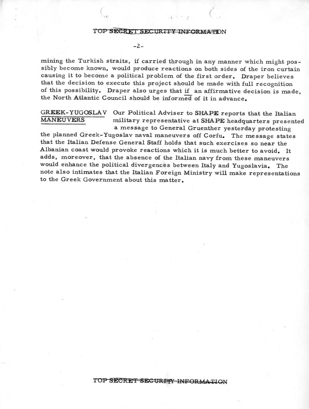 Memorandum, State Department Summary of Telegrams