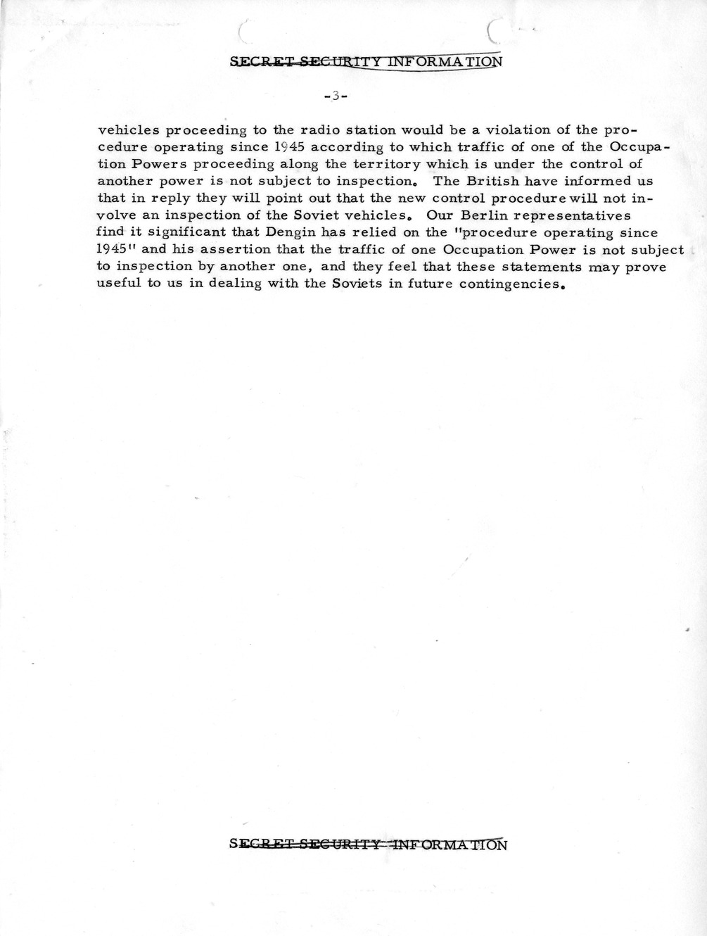 Memorandum, Department of State Summary of Telegrams