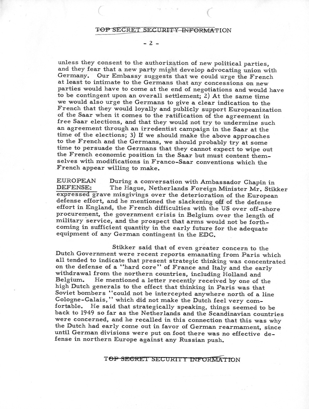 Memorandum, State Department Summary of Telegrams