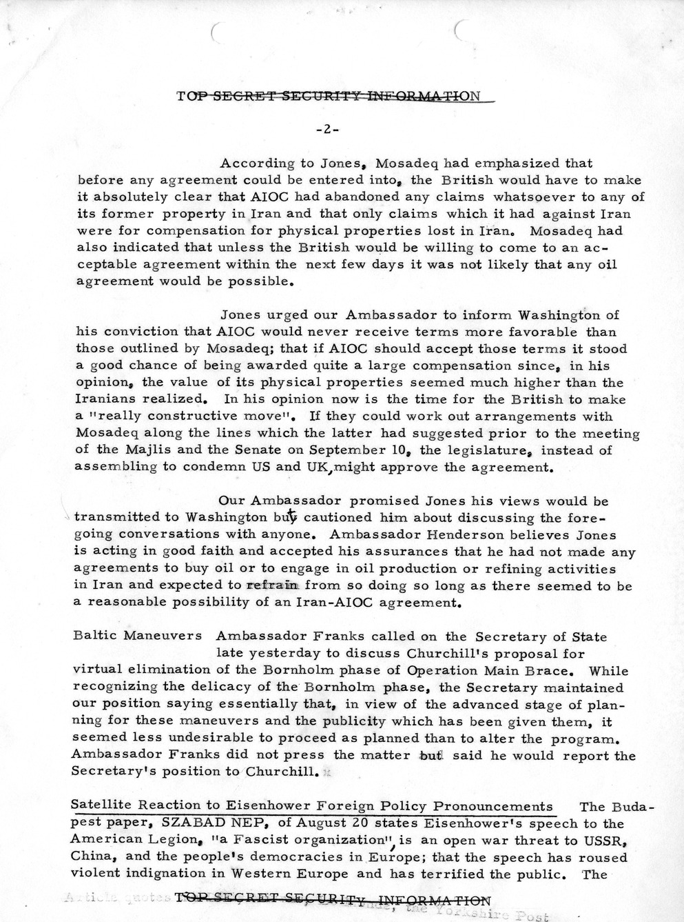 Memorandum, State Department Summary of Telegrams