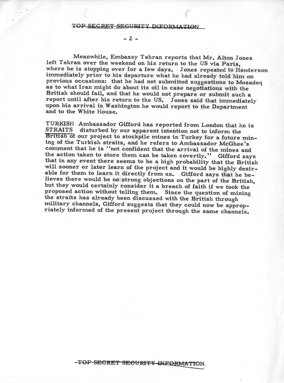 Memorandum, State Department Summary of Telegrams