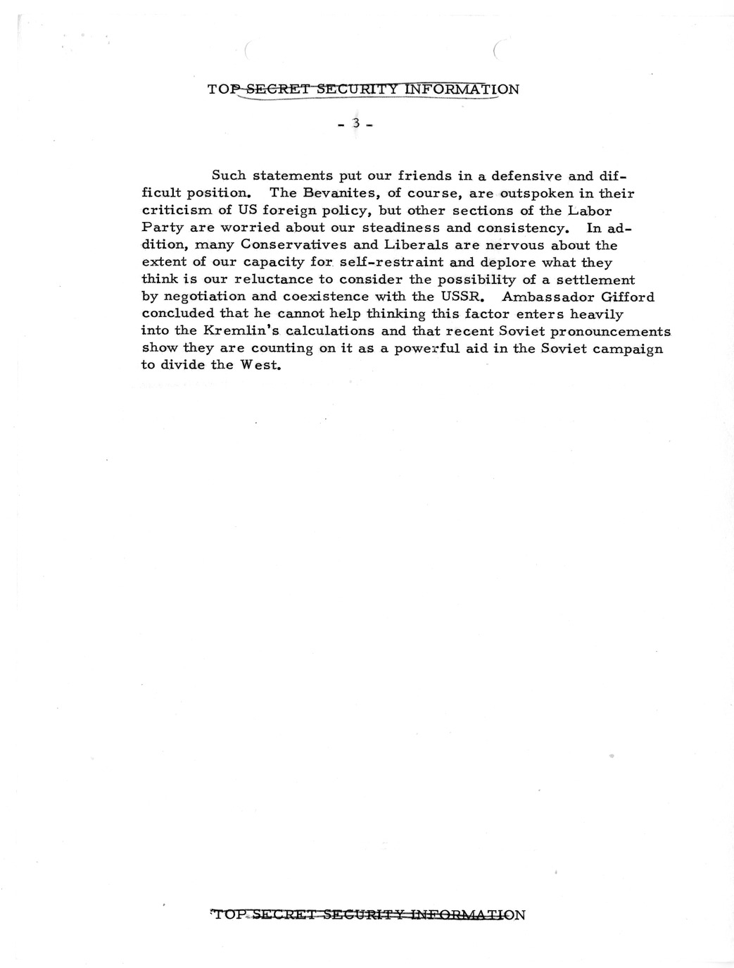 Memorandum, State Department Summary of Telegrams