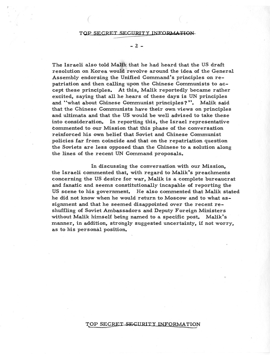 Memorandum, State Department Summary of Telegrams