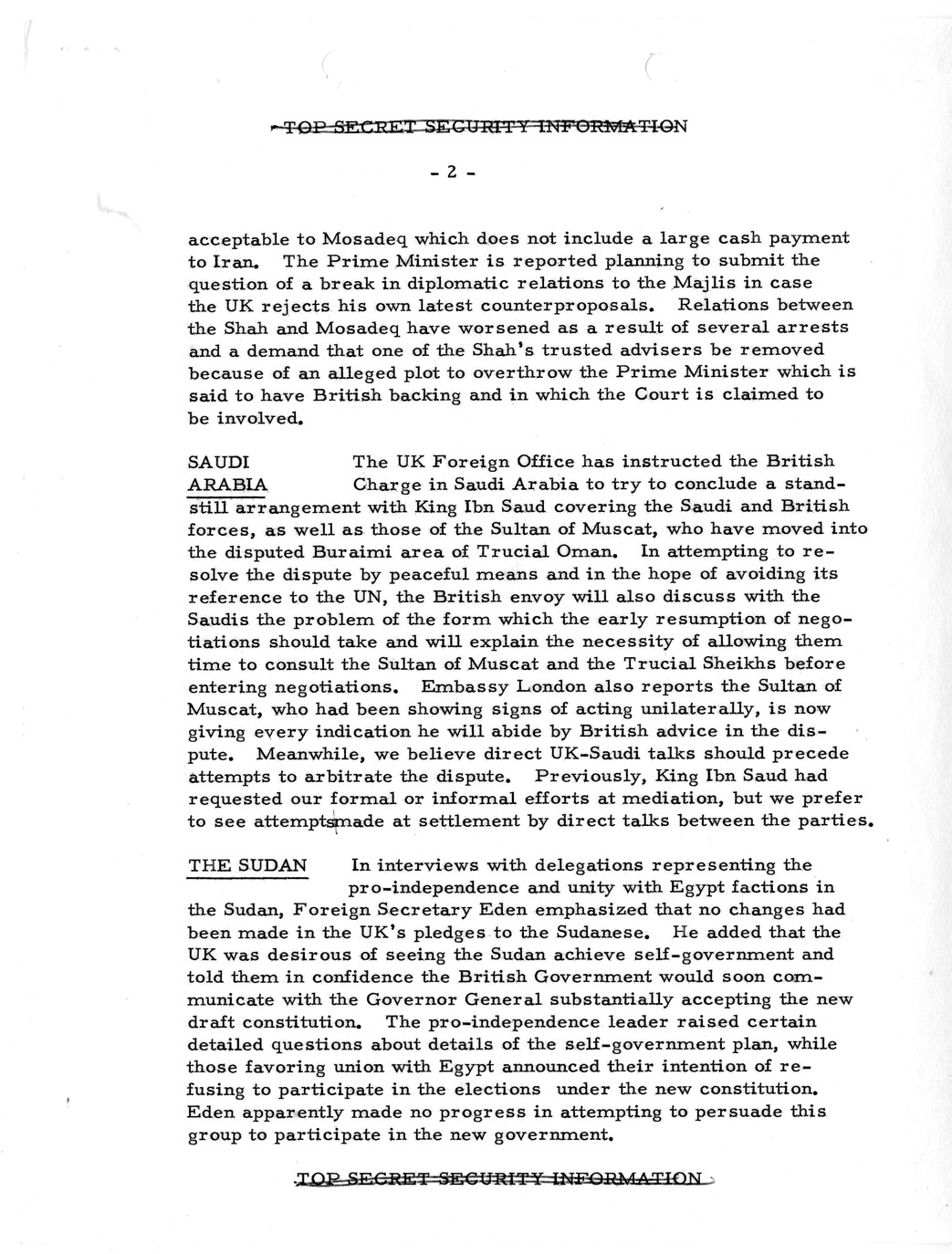 Memorandum, State Department Summary of Telegrams