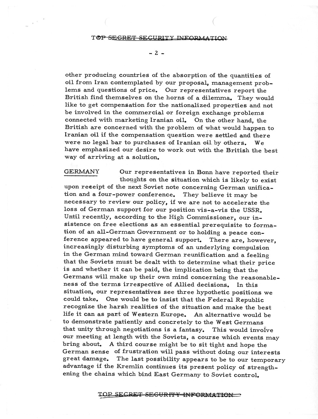 Memorandum, State Department Summary of Telegrams