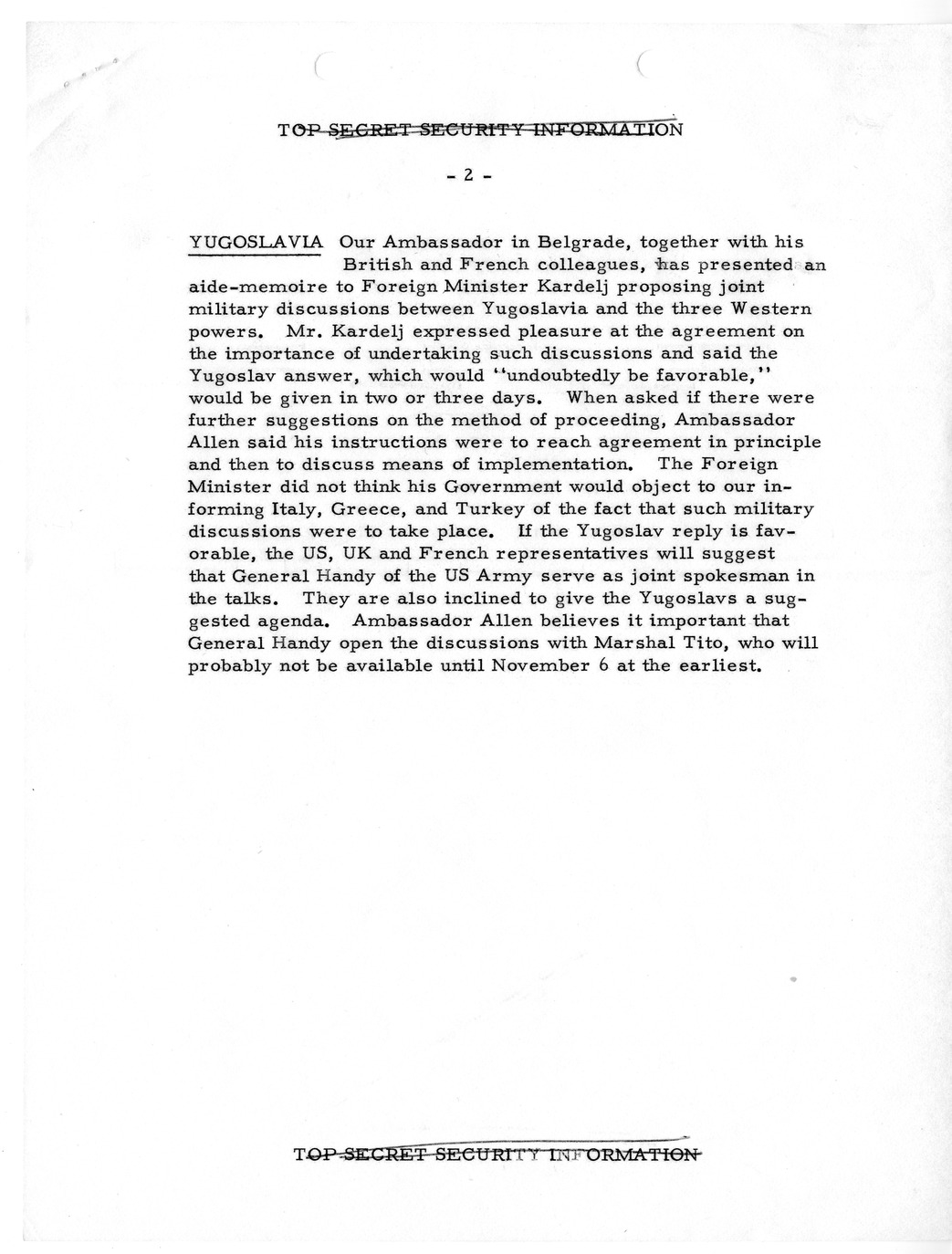 Memorandum, State Department Summary of Telegrams