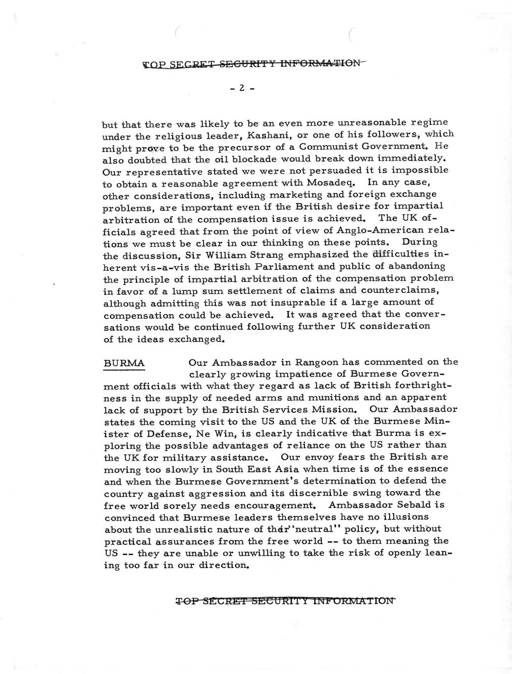 Memorandum, State Department Summary of Telegrams