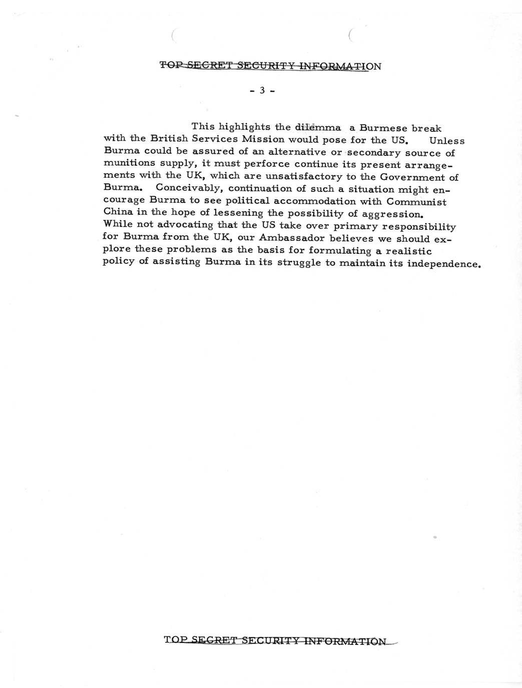 Memorandum, State Department Summary of Telegrams