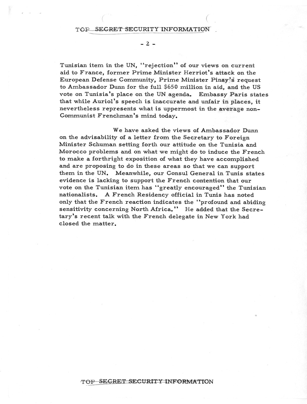 Memorandum, State Department Summary of Telegrams