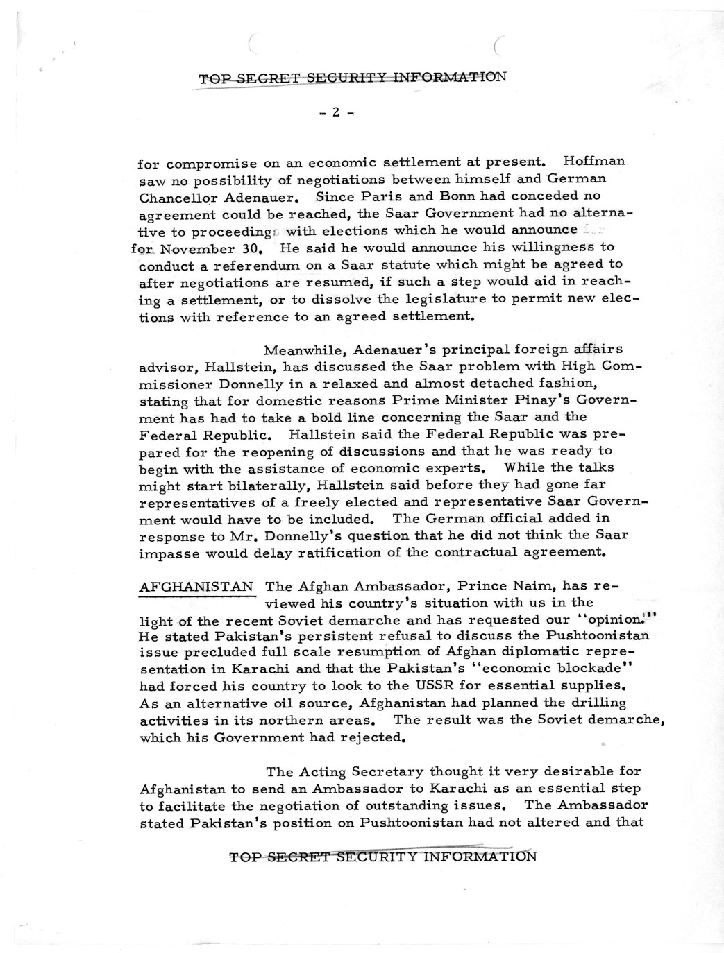 Memorandum, State Department Summary of Telegrams