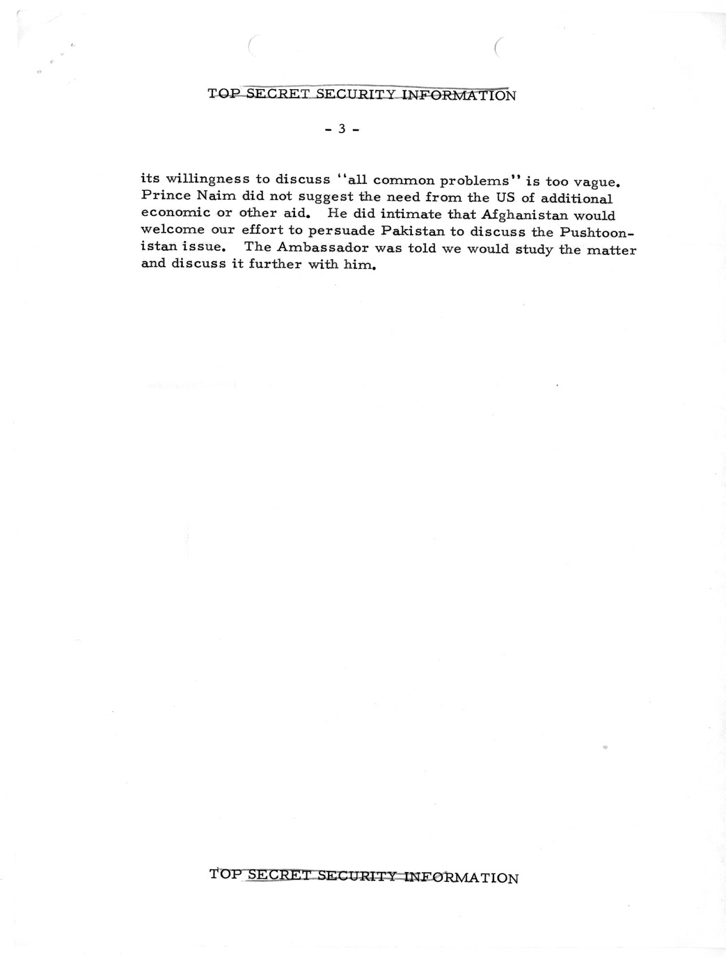 Memorandum, State Department Summary of Telegrams