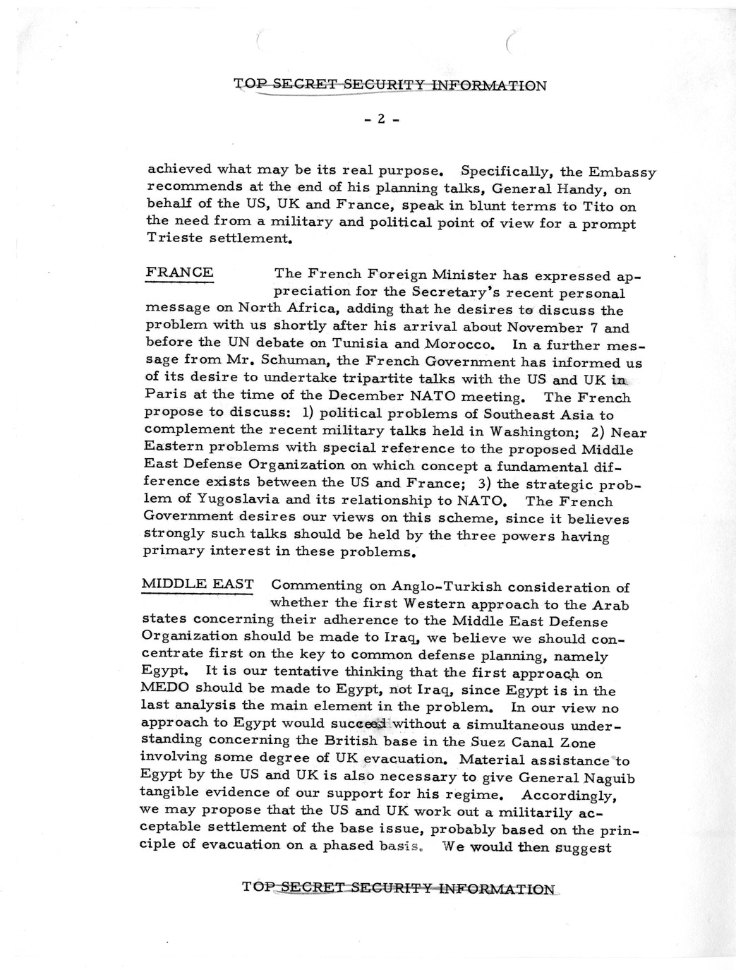 Memorandum, State Department Summary of Telegrams