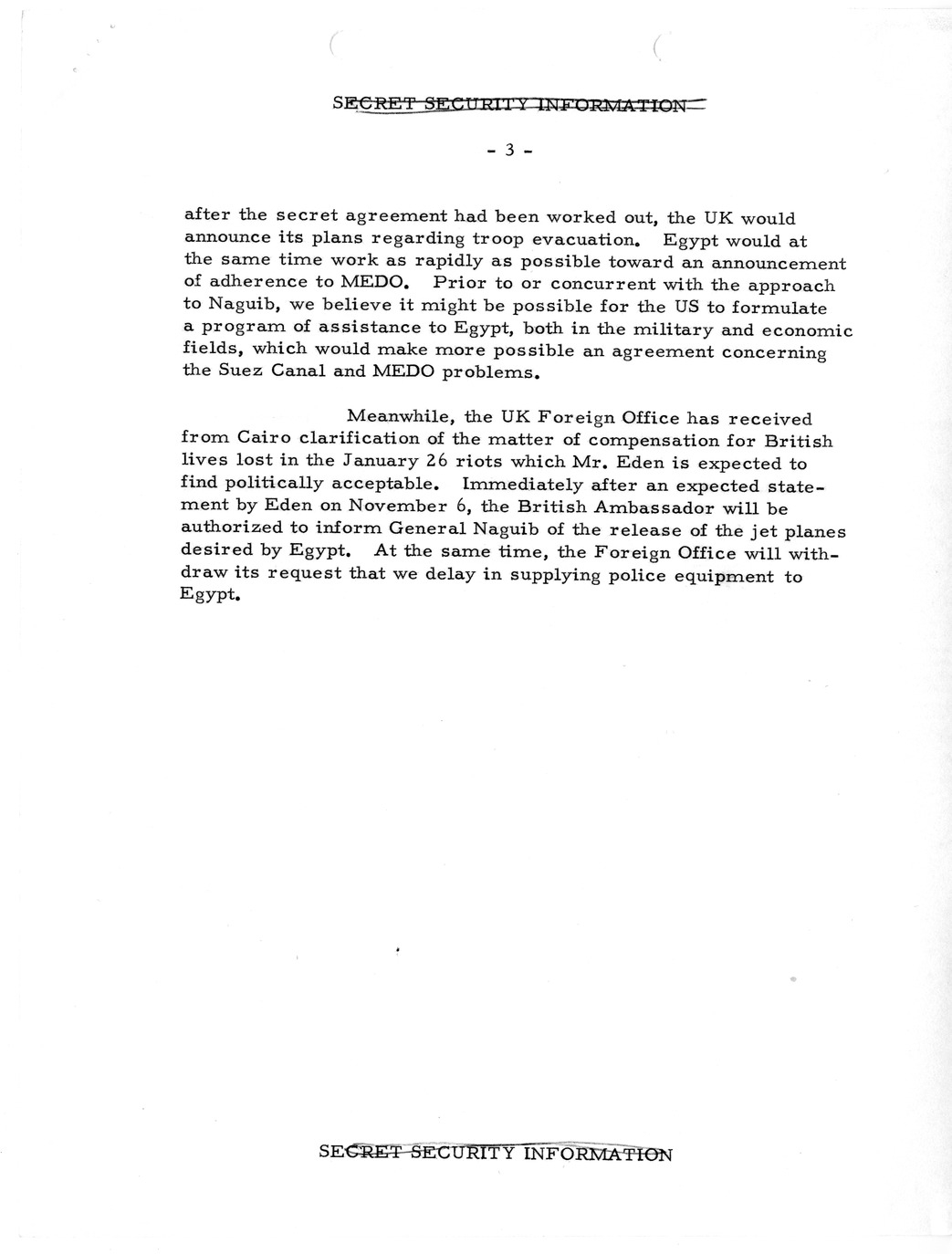 Memorandum, State Department Summary of Telegrams