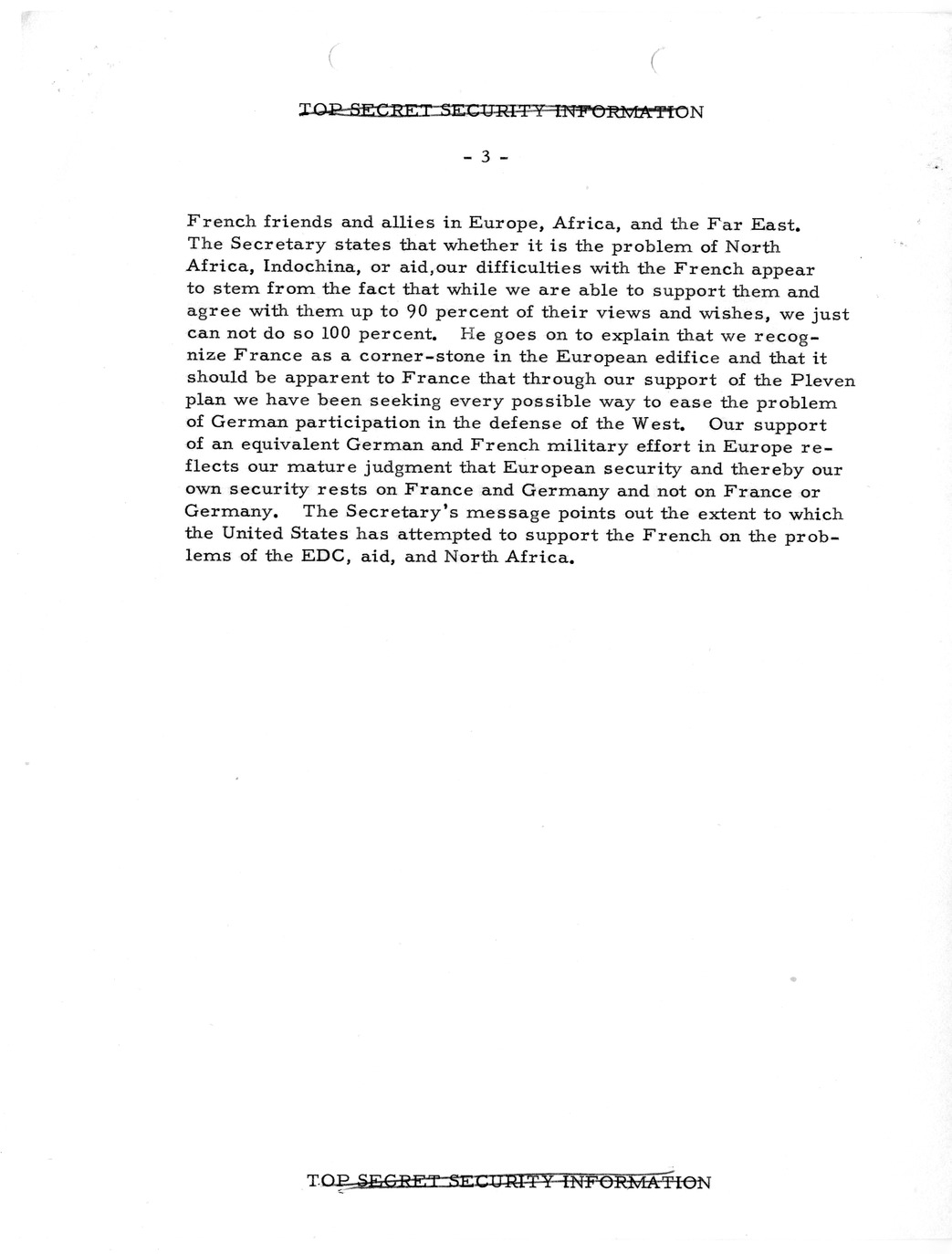 Memorandum, State Department Summary of Telegrams