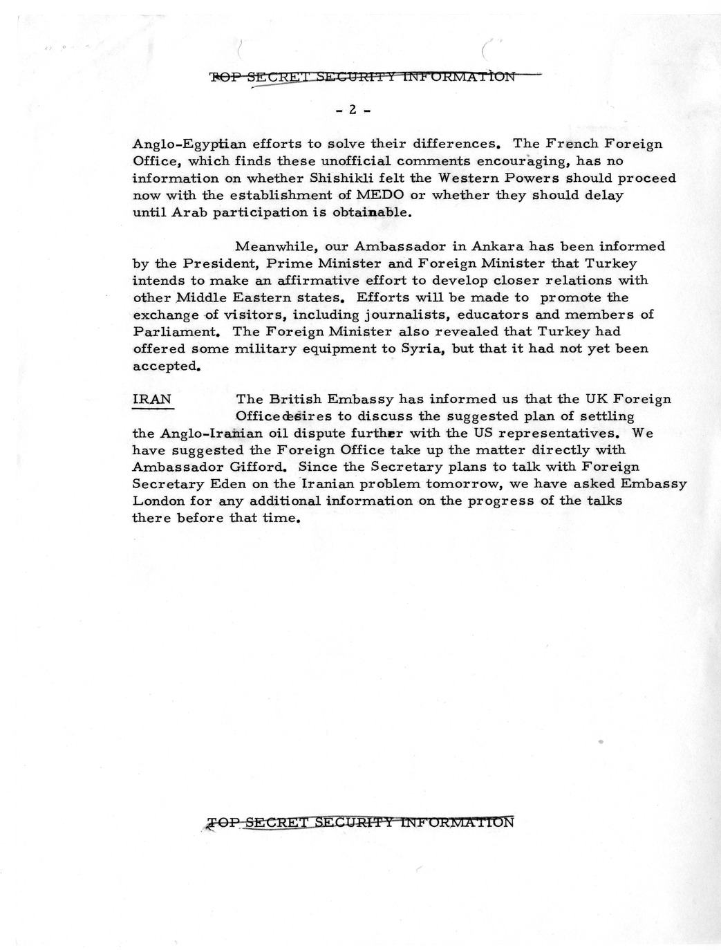 Memorandum, State Department Summary of Telegrams