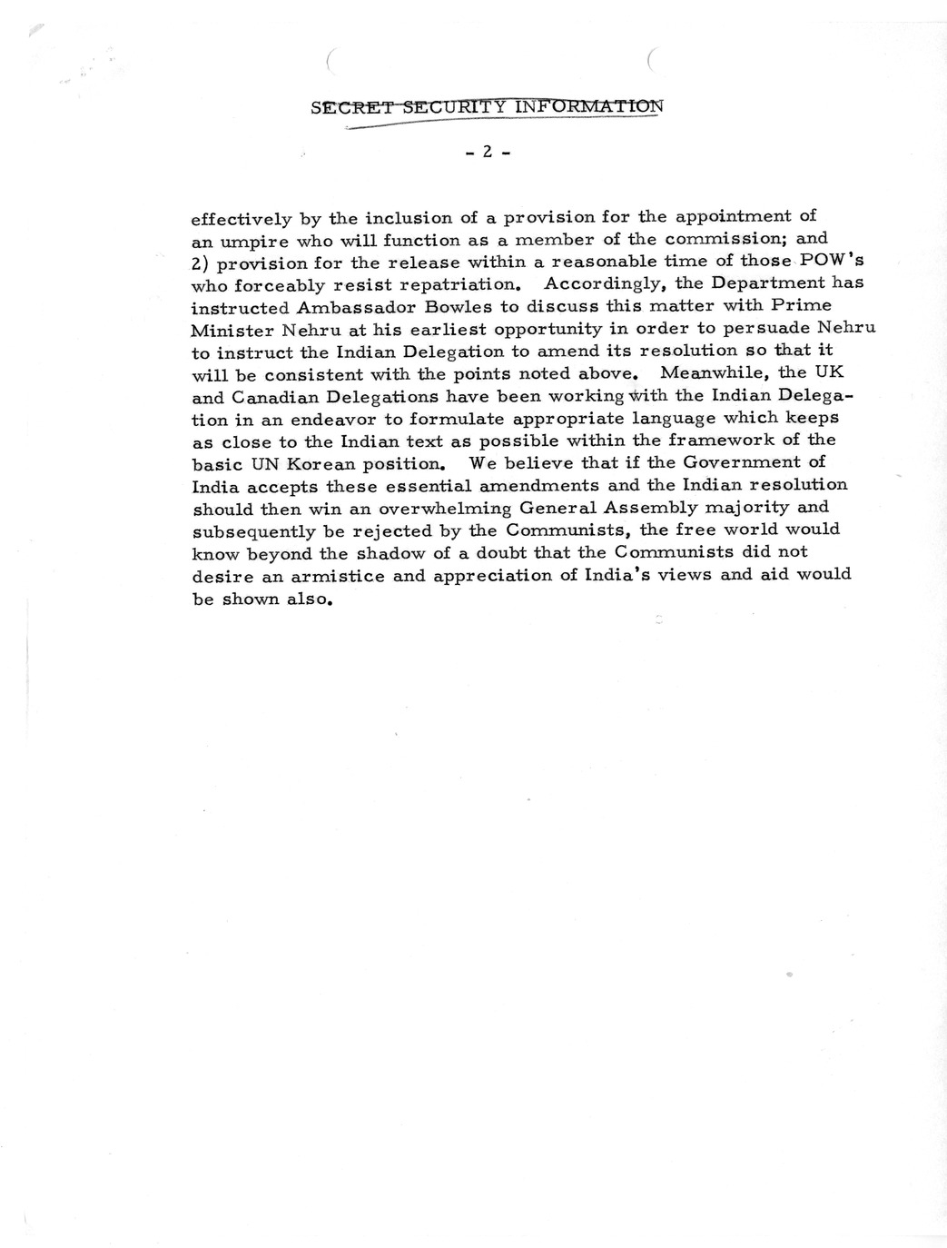 Memorandum, State Department Summary of Telegrams