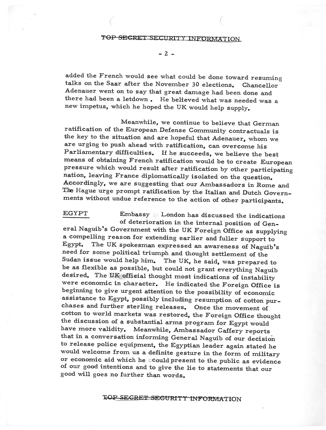 Memorandum, State Department Summary of Telegrams